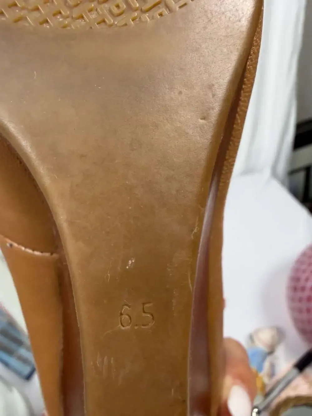 Tory Burch Logo 65mm Peep-Toe Leather Wedge Pumps, Tan